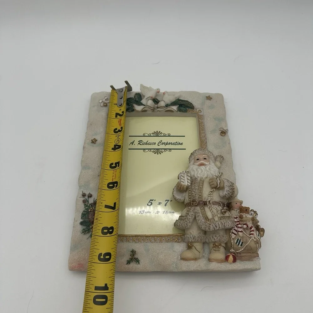 Vintage Heavy Duty‎ 3D Santa Christmas Photo Frame Bells Stars White Holiday